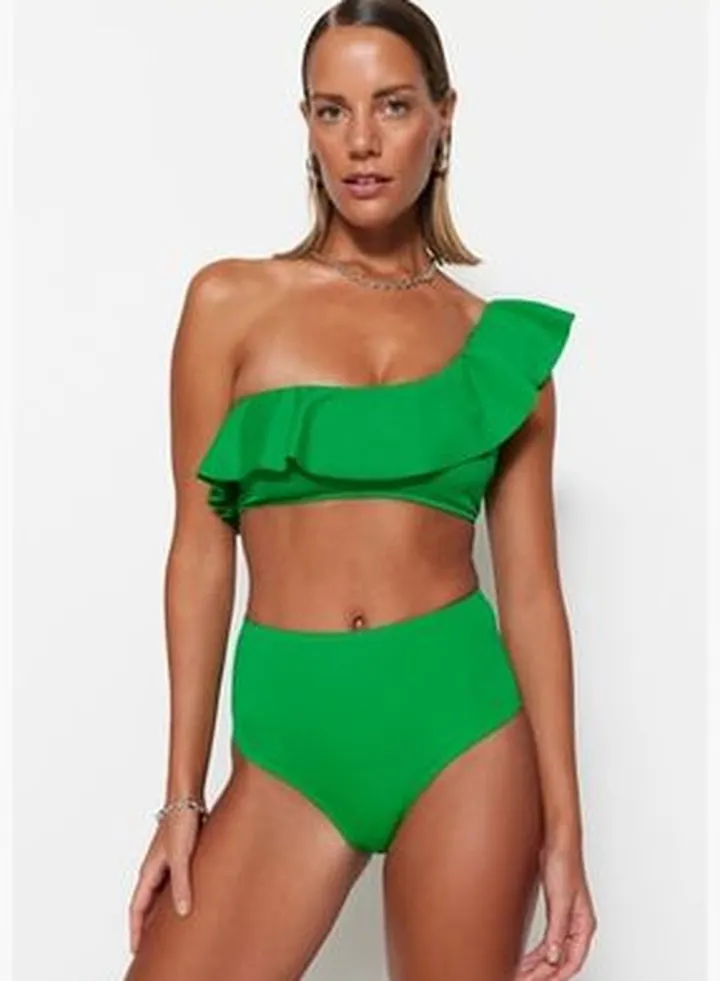 Green High Waist Bikini Bottoms TBESS21BA0057