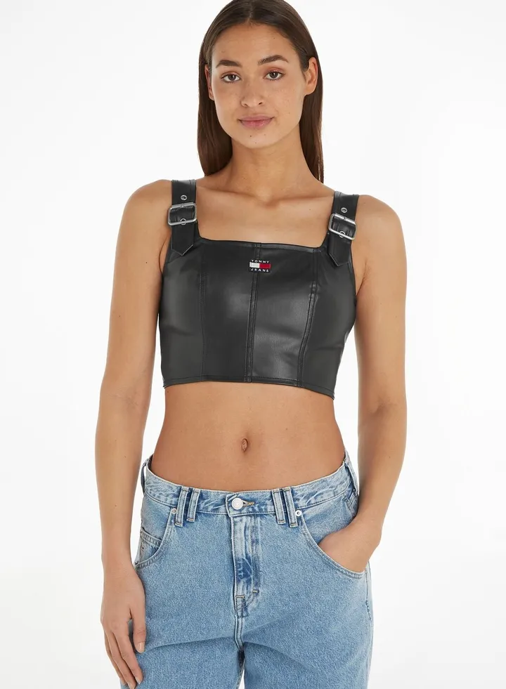 Buckle Strap Pu Crop Top