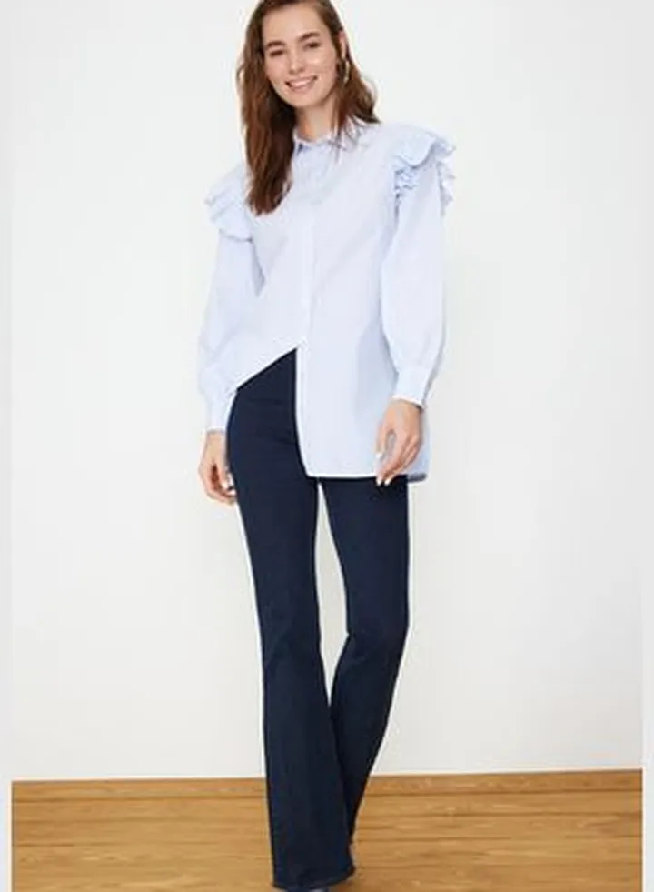 Light Blue Striped Cotton Woven Shirt