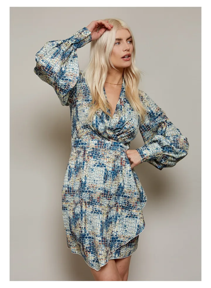Little Mistress Satin Floral Wrap Dress