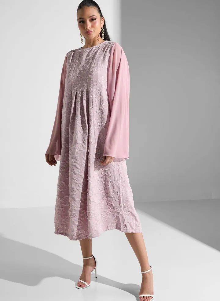 Embroidery Flared Sleeve Dress