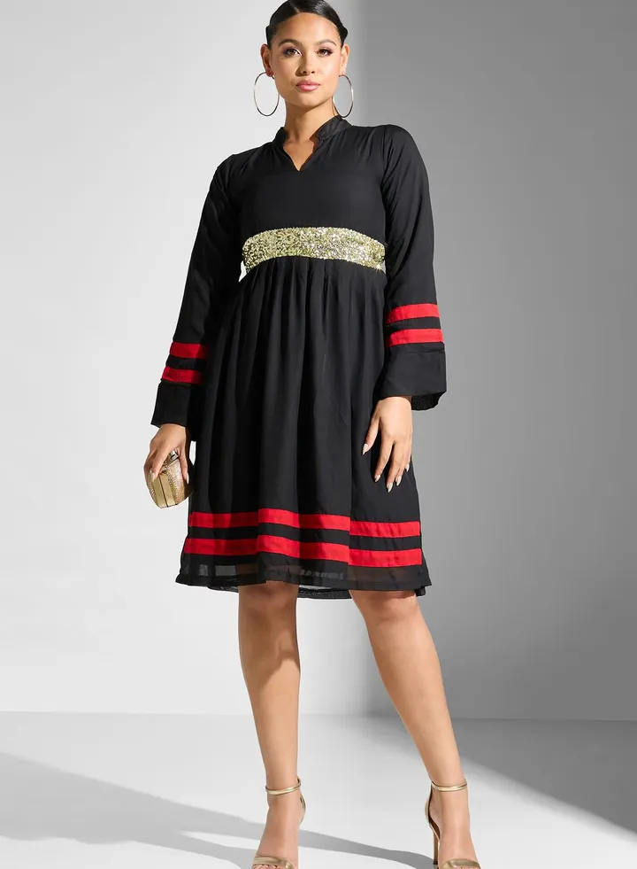 Sequin Detail Stripe Dress