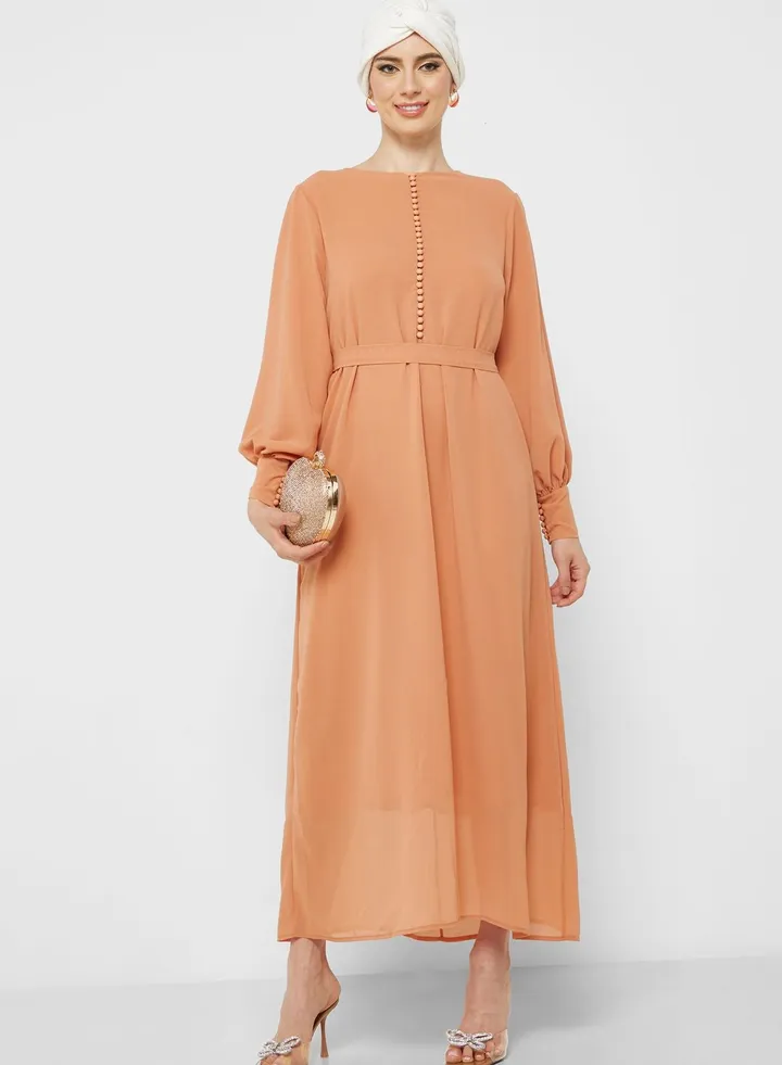 Puff Sleeve Chiffon Dress