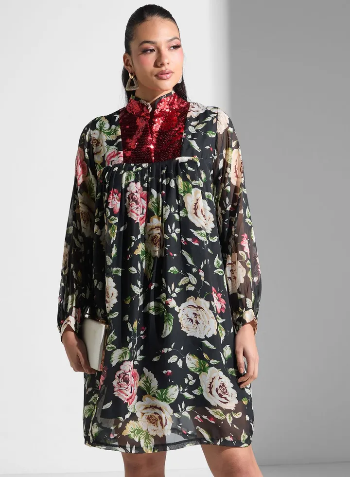 High Neck Pleated Dress