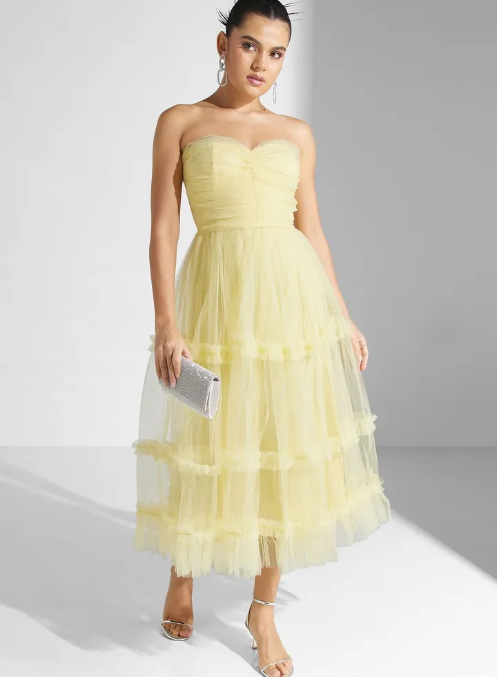 Bardot Mesh Tiered Dress