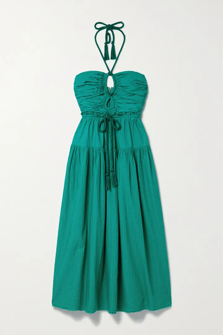 Ulla Johnson - Emmaline Ruffled Pintucked Cotton-voile Halterneck Midi Dress - Green
