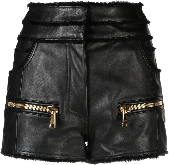 Mid-Rise Leather Shorts