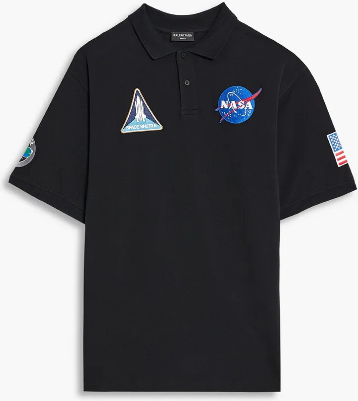 Oversized appliquéd cotton-piqué polo shirt