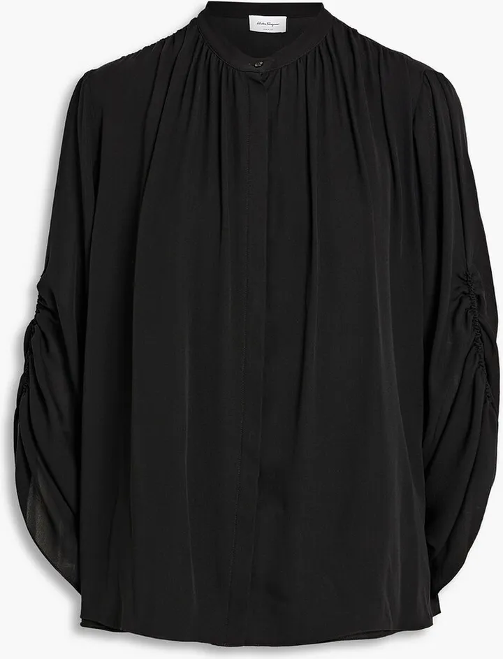 Ruched silk crepe de chine blouse