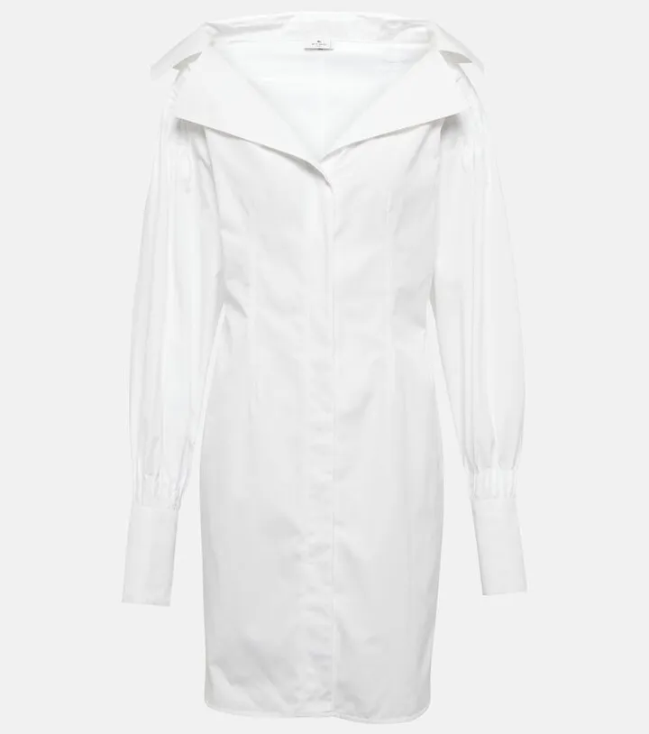 Off-shoulder cotton shirt minidress