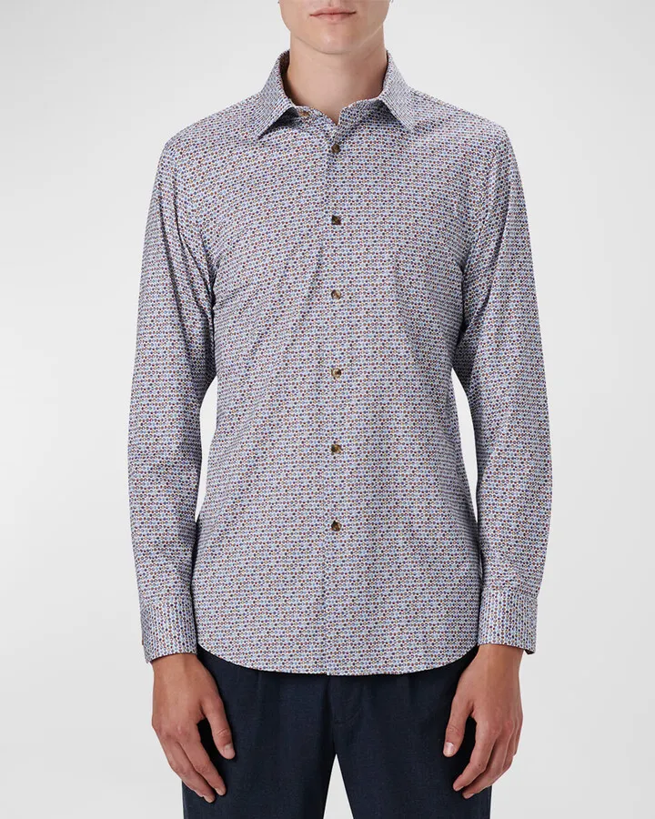 Men's Geometric-Print Performance Knit Sport Shirt