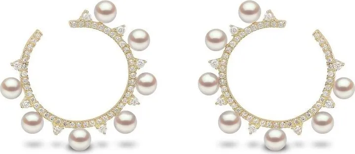 18kt yellow gold Sleek Akoya pearl and diamond earrings