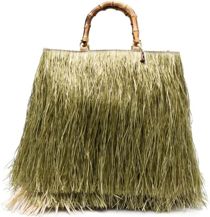 large Scicli fringed-raffia tote bag