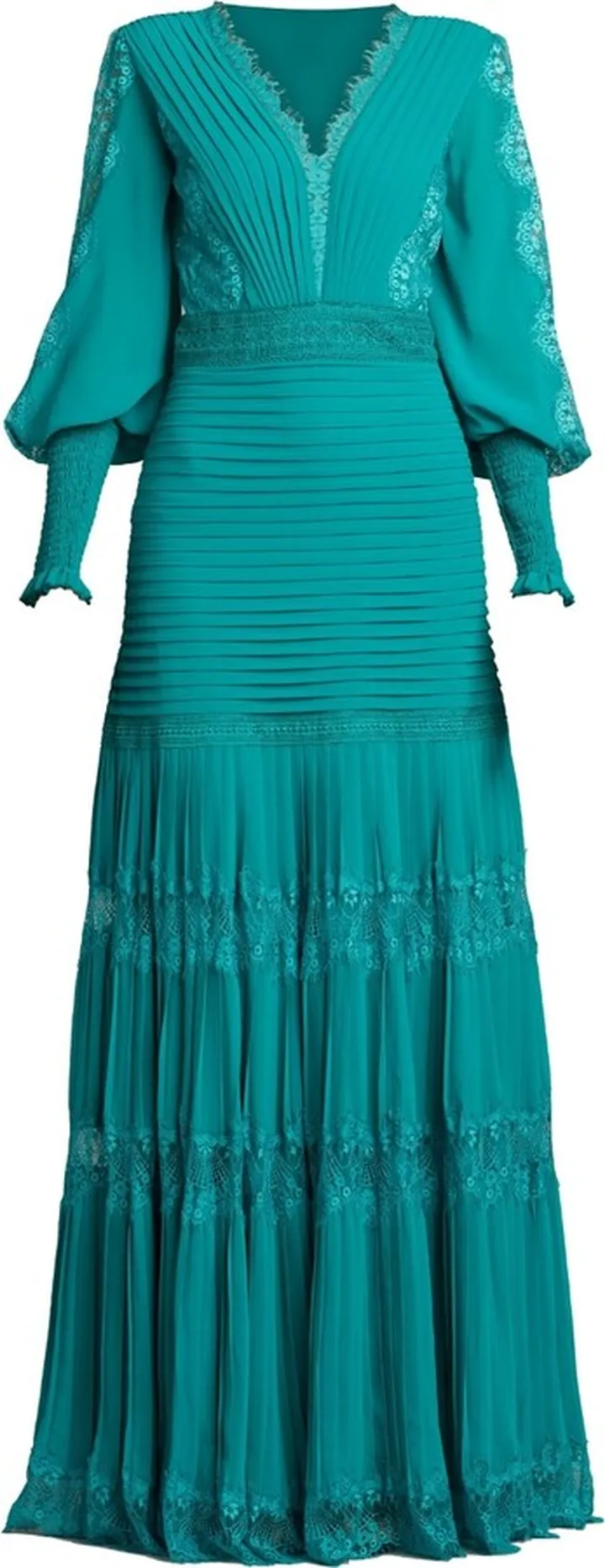 Nyssa lace-trimmed pleated gown