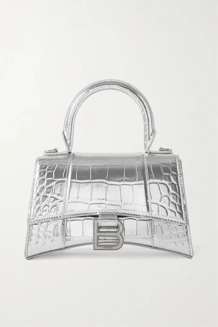 Balenciaga - Hourglass Xs Metallic Leather Tote - Silver