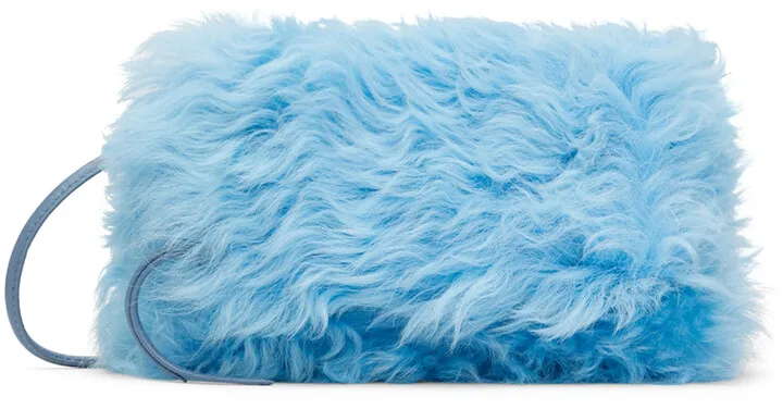 Dries Van Noten Blue Shearling Shoulder Bag