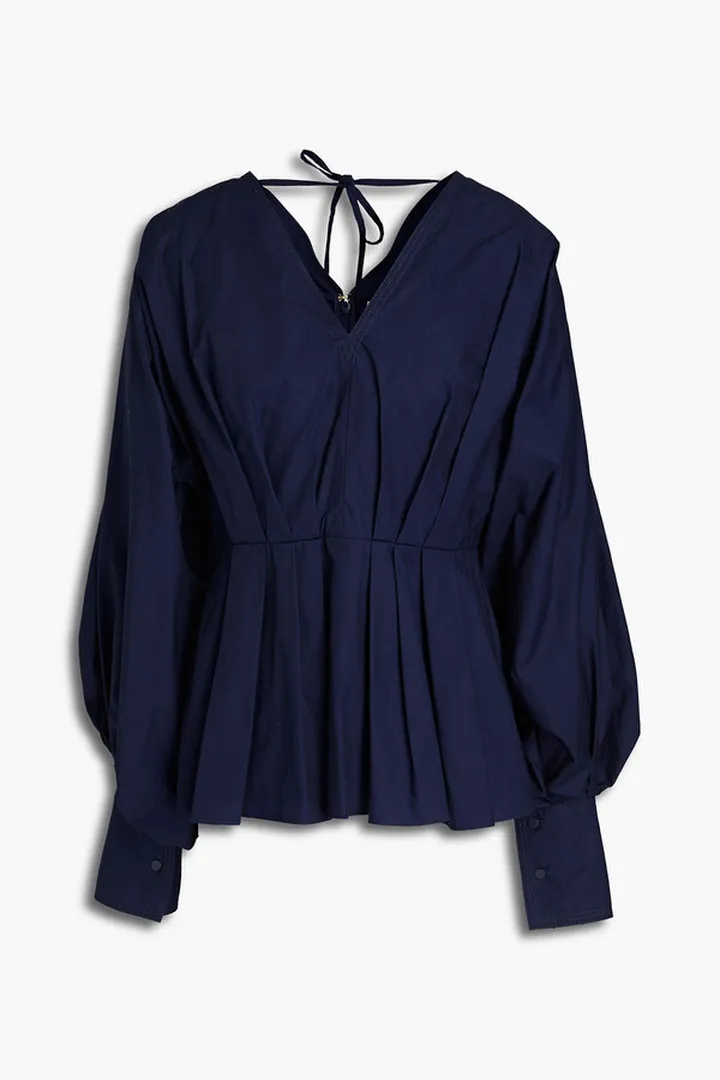 Pleated cotton-poplin peplum blouse