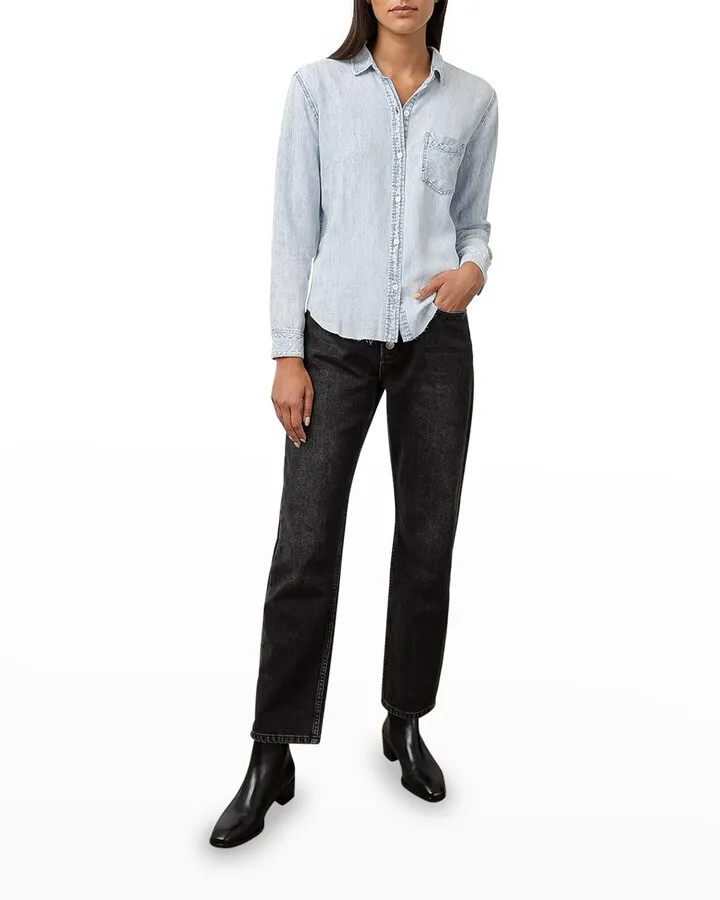 Ingrid Raw-Edge Button-Front Chambray Shirt