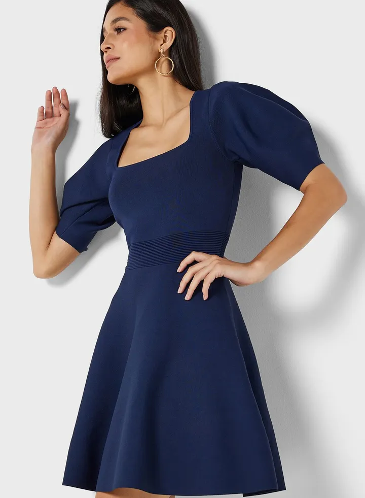Square Neck Puff Sleeve Dress