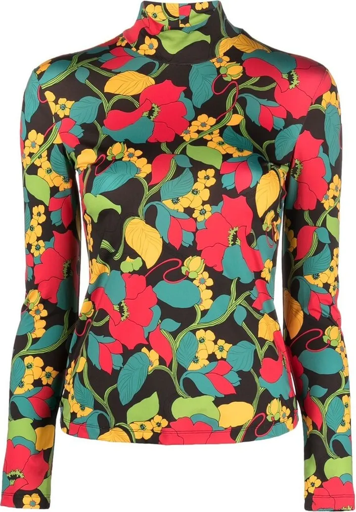 Floral-Print Turtleneck Top