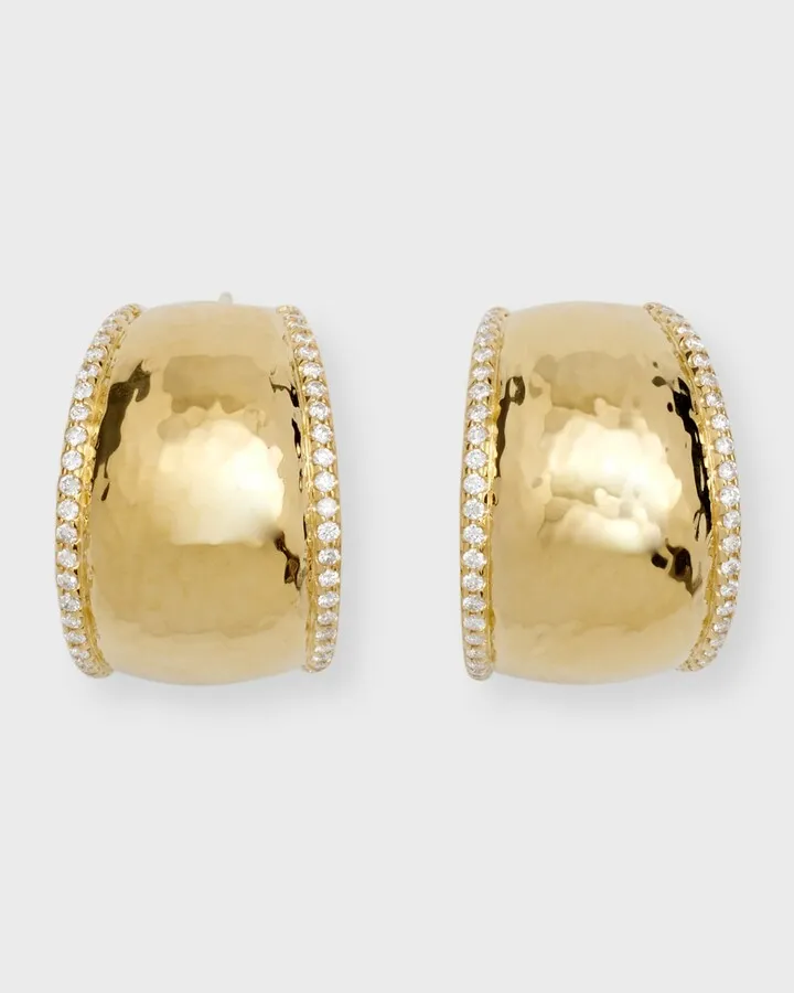 18K Stardust Goddess Hammered Dome Wide Huggie Earrings
