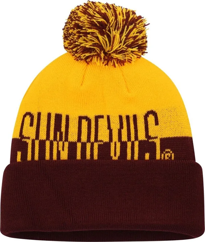 Men's adidas Maroon and Gold Arizona State Sun Devils Colorblock Cuffed Knit Hat with Pom