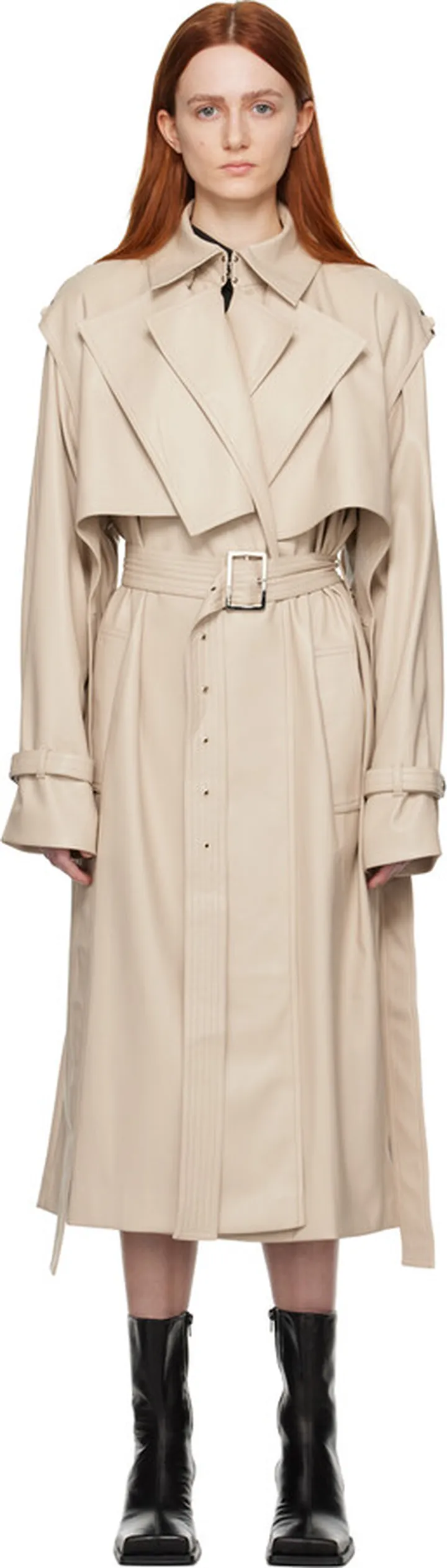 BOYAROVSKAYA Beige Firstlth Faux-Leather Trench Coat