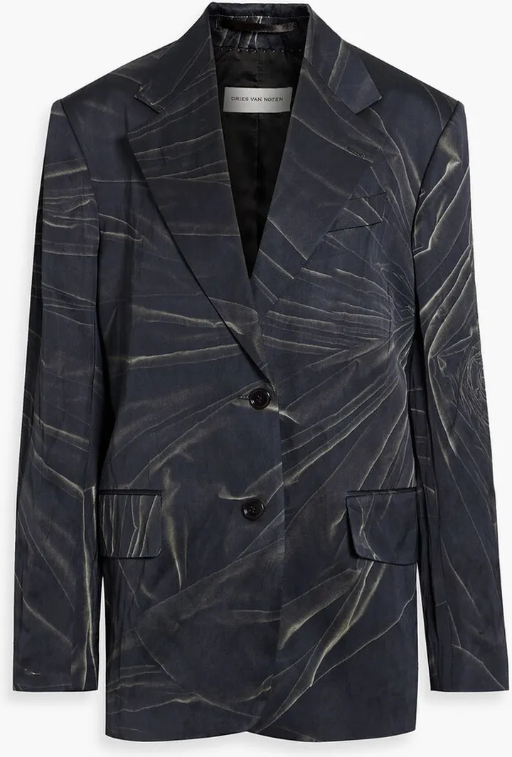Printed crinkled woven blazer