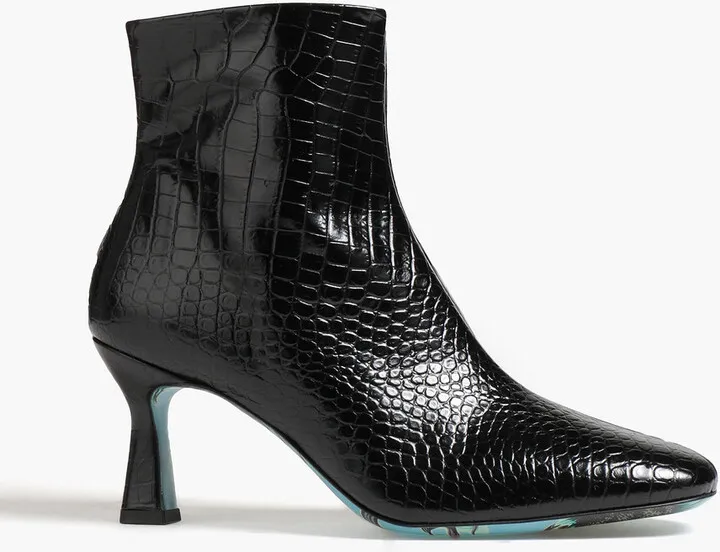 Croc-effect leather ankle boots