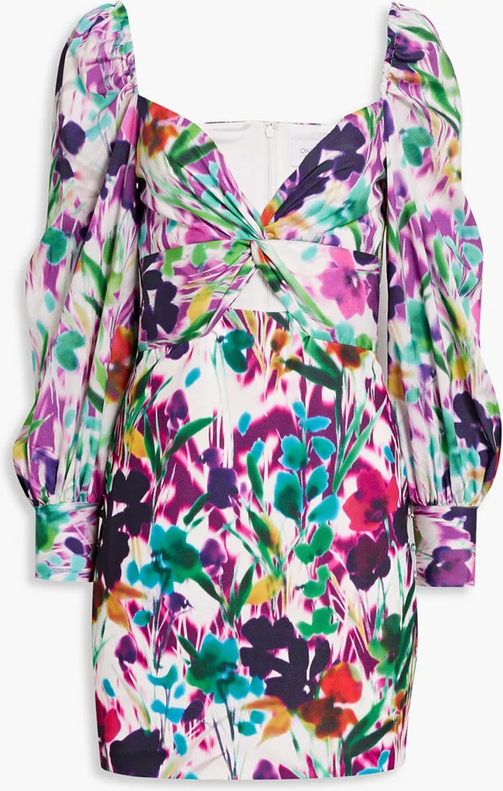 Twist-front printed stretch-jersey mini dress