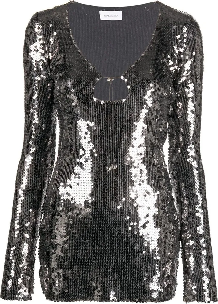 Keyhole-Neck Sequin Dress