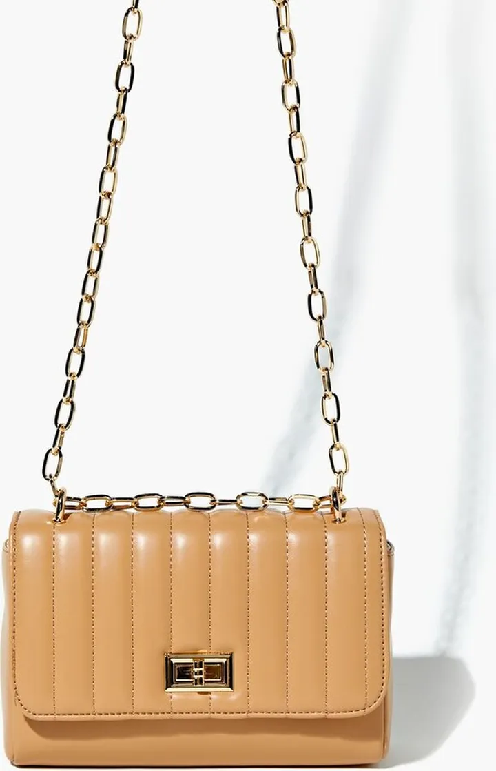 Faux Leather Quilted Chain Crossbody Bag