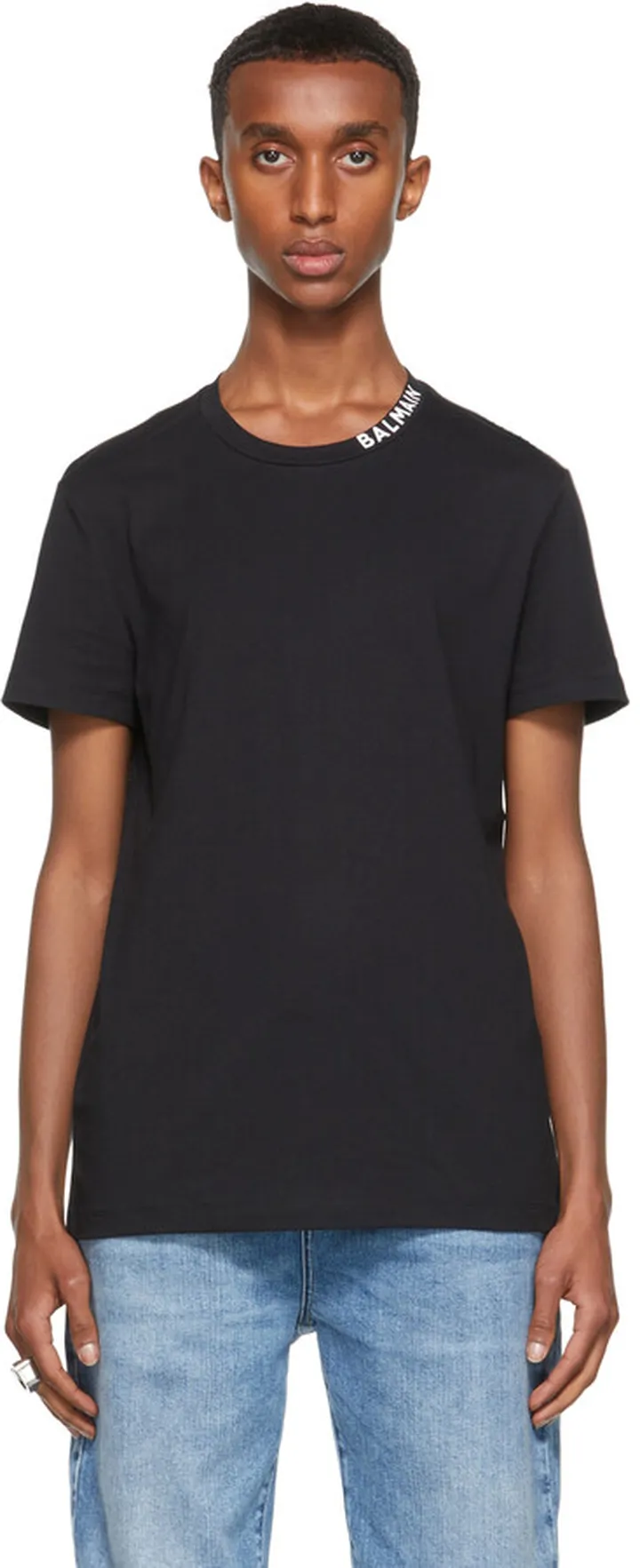 Balmain Black Printed Collar T-Shirt