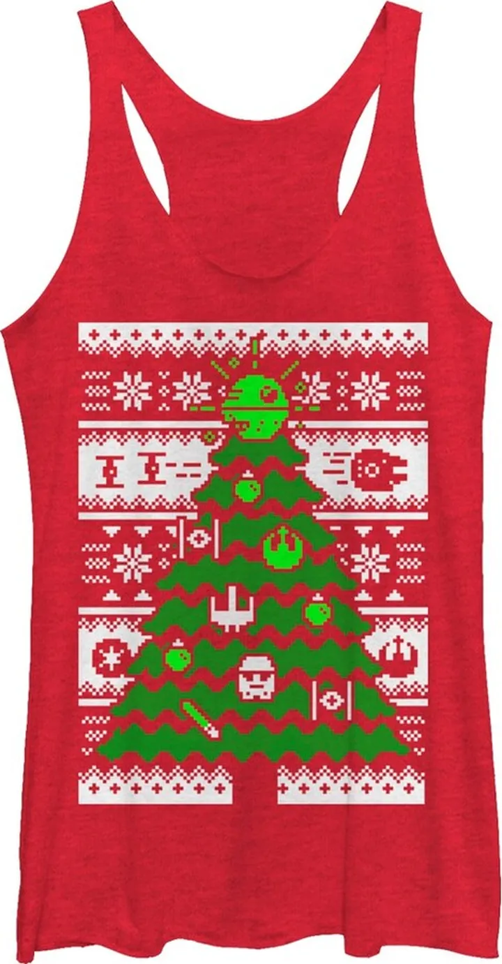Women's Star Wars Ugly Christmas Tree Racerback Tank Top - Red Heather - Small