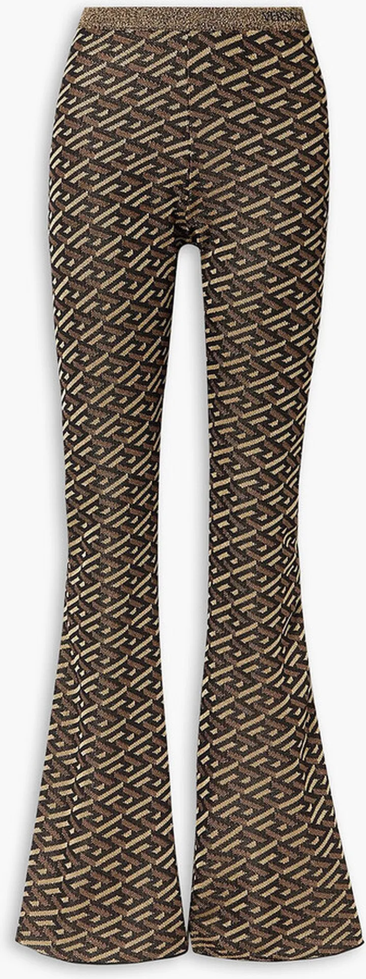 Embroidered metallic jacquard-knit flared pants
