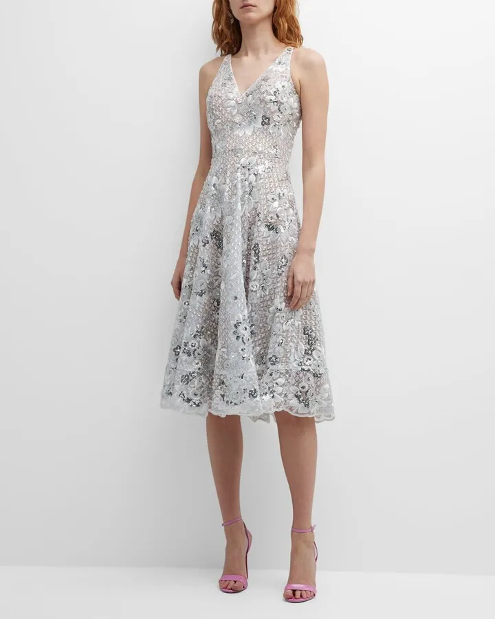 Elisa Sequin Embroidered Midi Dress
