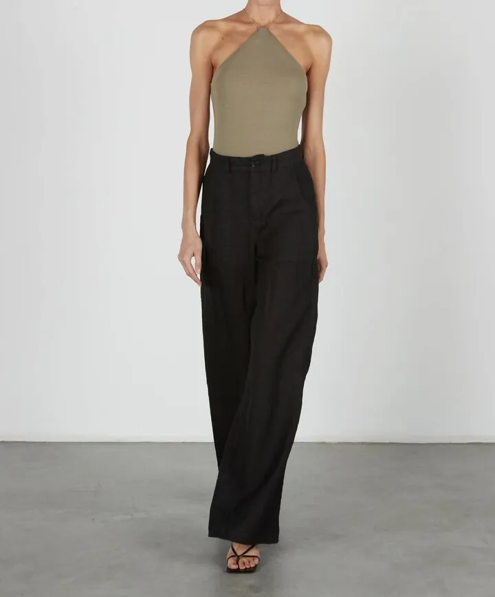 Silk Knit Halter Tank in Pale Army