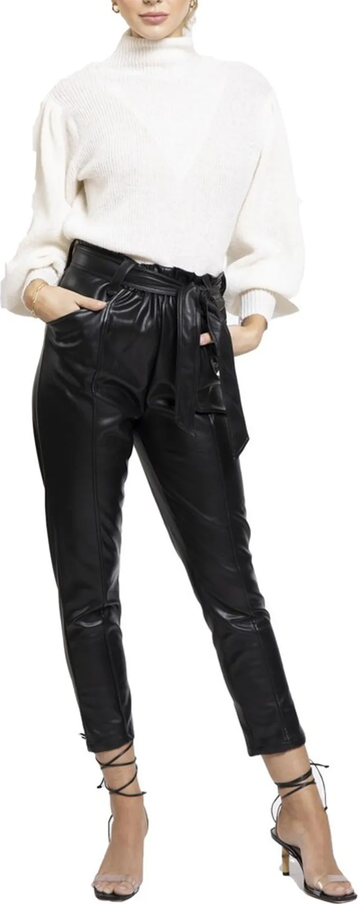 Harper Womens Vegan Leather High Waist Paperbag Pants