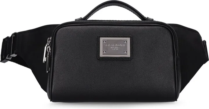 Logo plaque nylon & leather belt bag