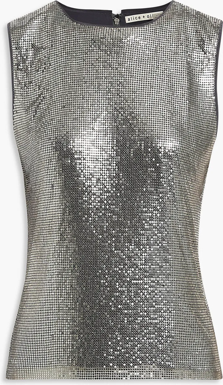 Amal chiffon-trimmed chainmail tank