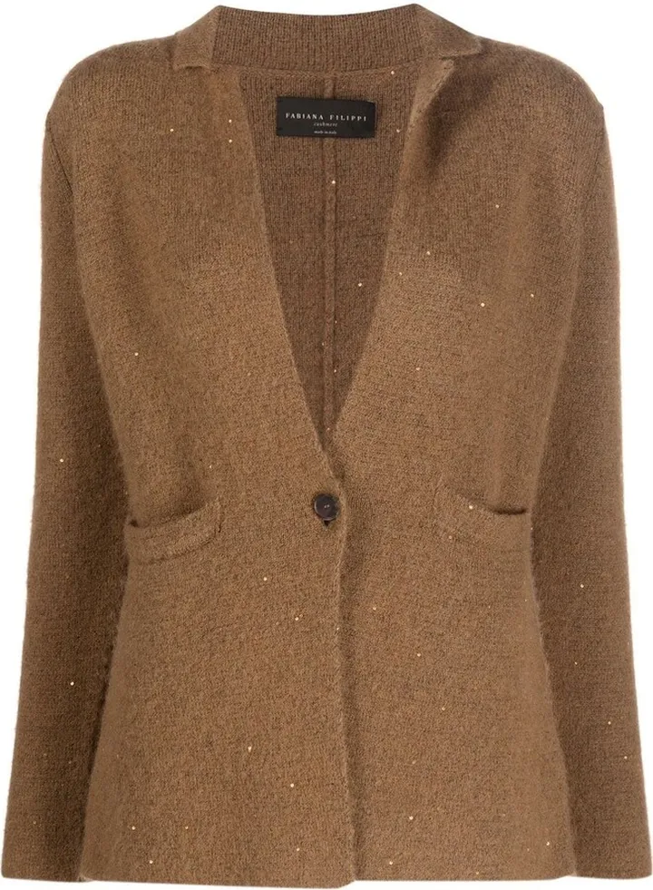 knitted plunging V-neck jacket