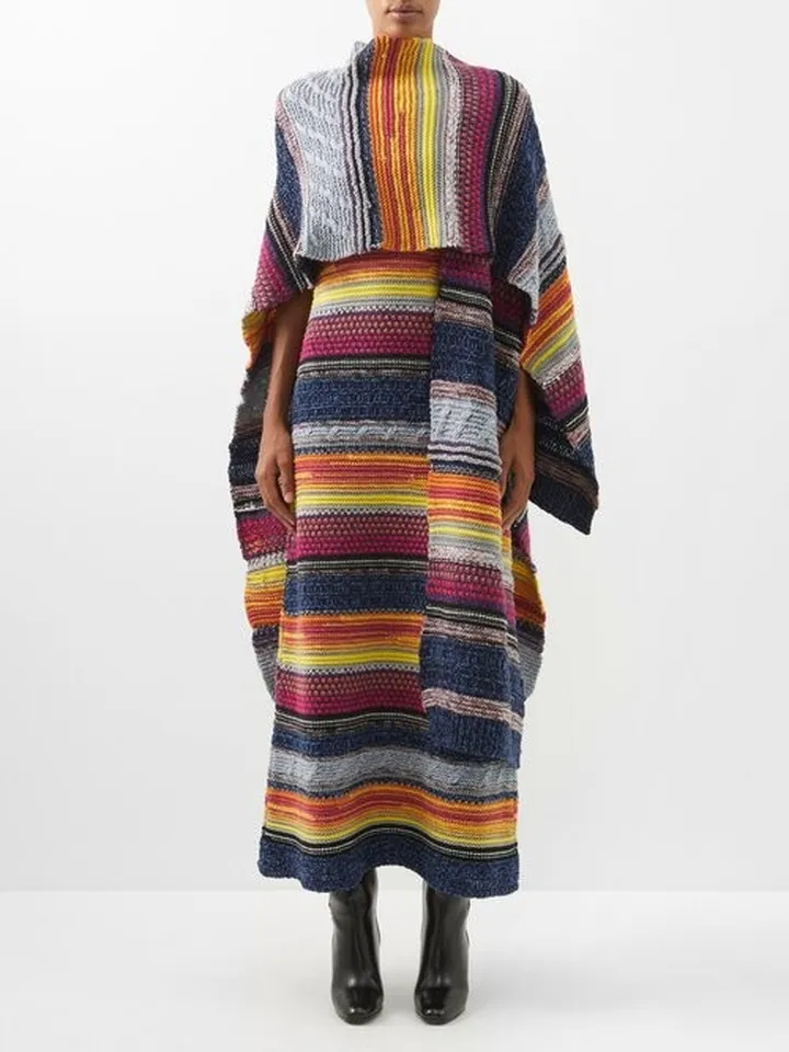 Striped Recycled-cashmere Poncho