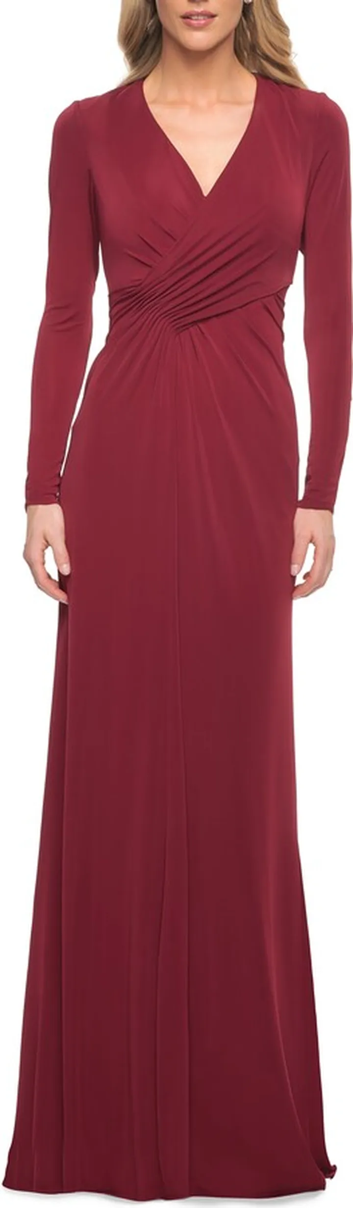 Criss-Criss Front Ruching Long Sleeve Jersey Dress