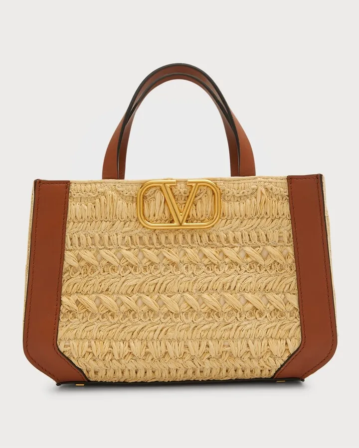 VLOGO Signature Small Straw Tote Bag