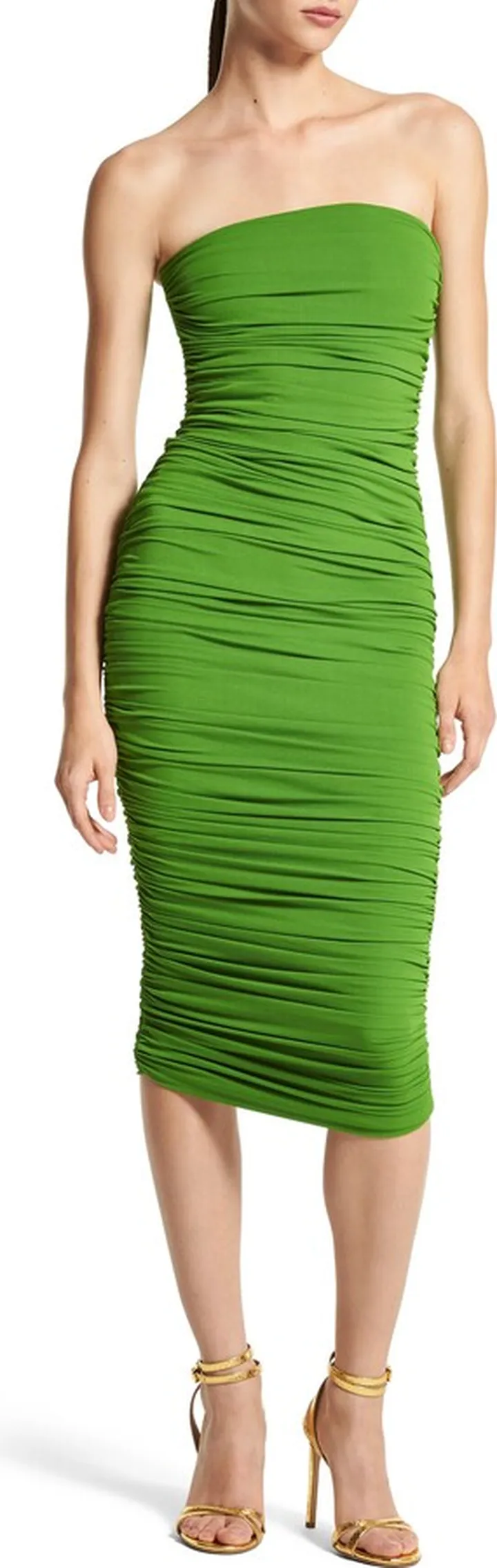 Strapless Ruched Jersey Midi Dress