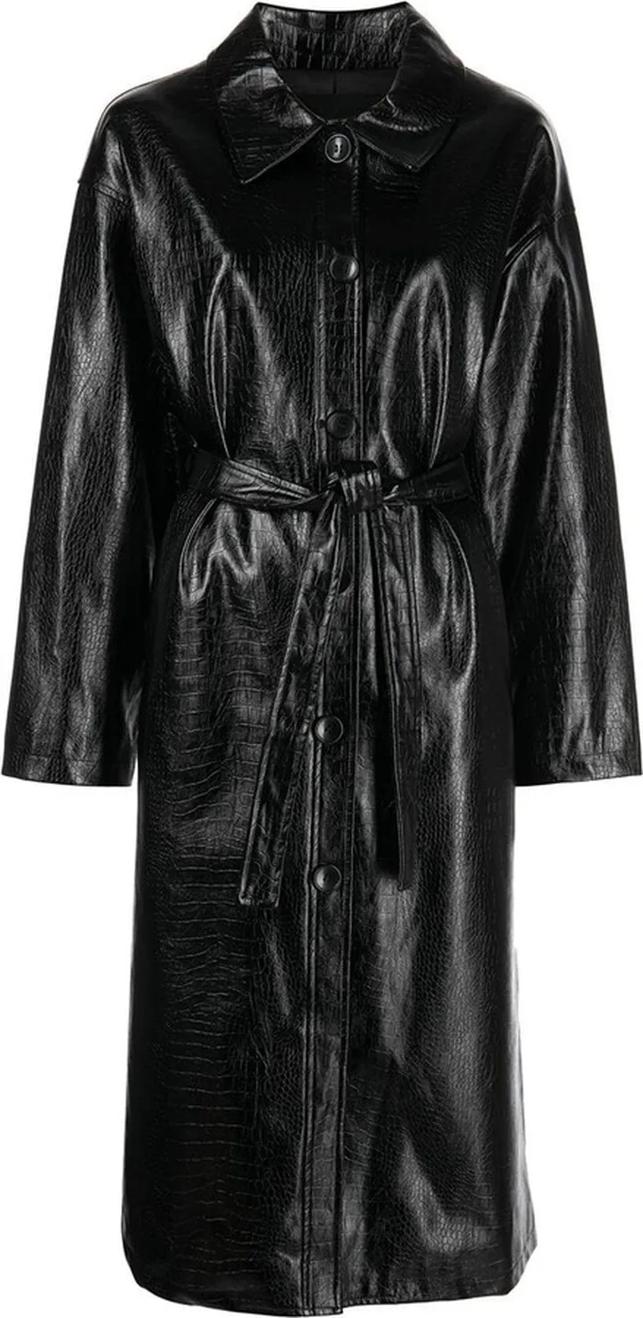 Snake-Embossed Belted Coat