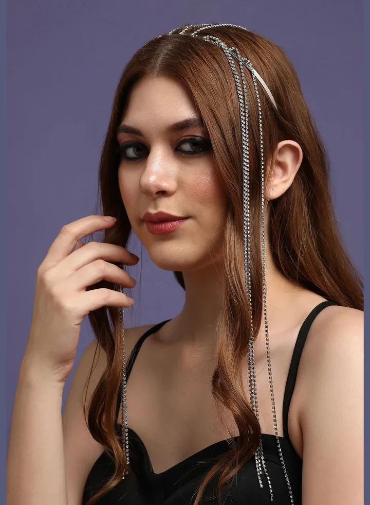 Silver Plated Designer Stone Western Wear Hair Band For Women