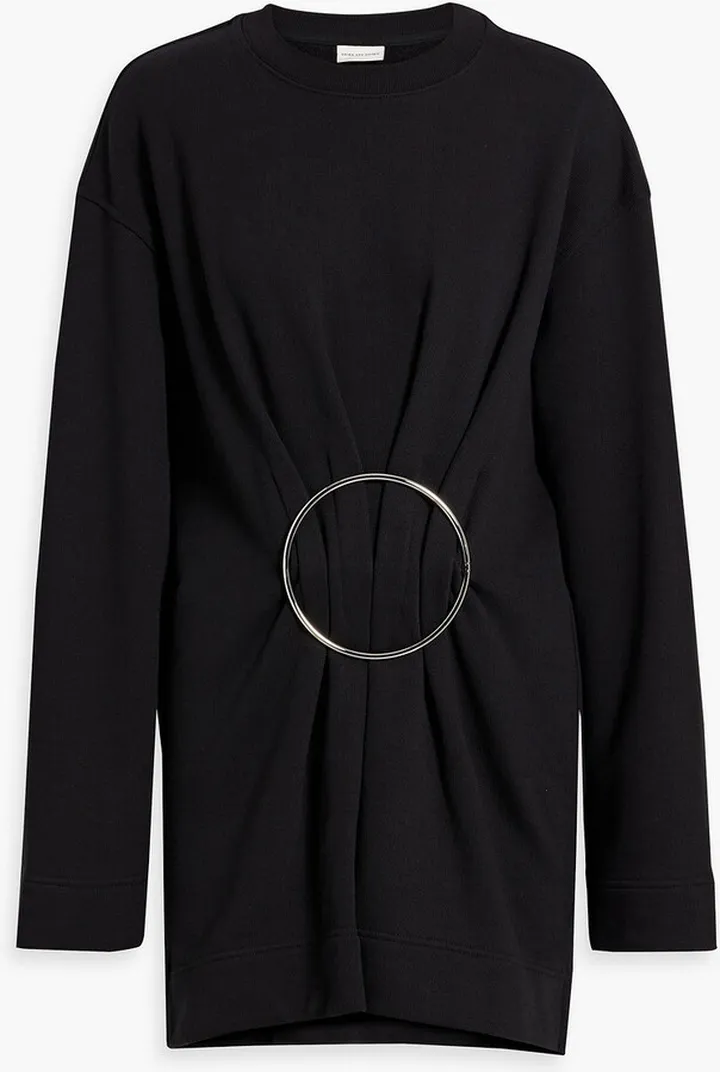 Harris gathered embellished French cotton-terry mini dress