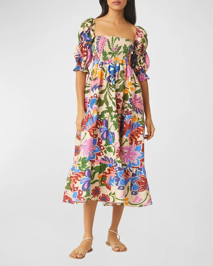 Yolanda Smocked Tiered Midi Dress