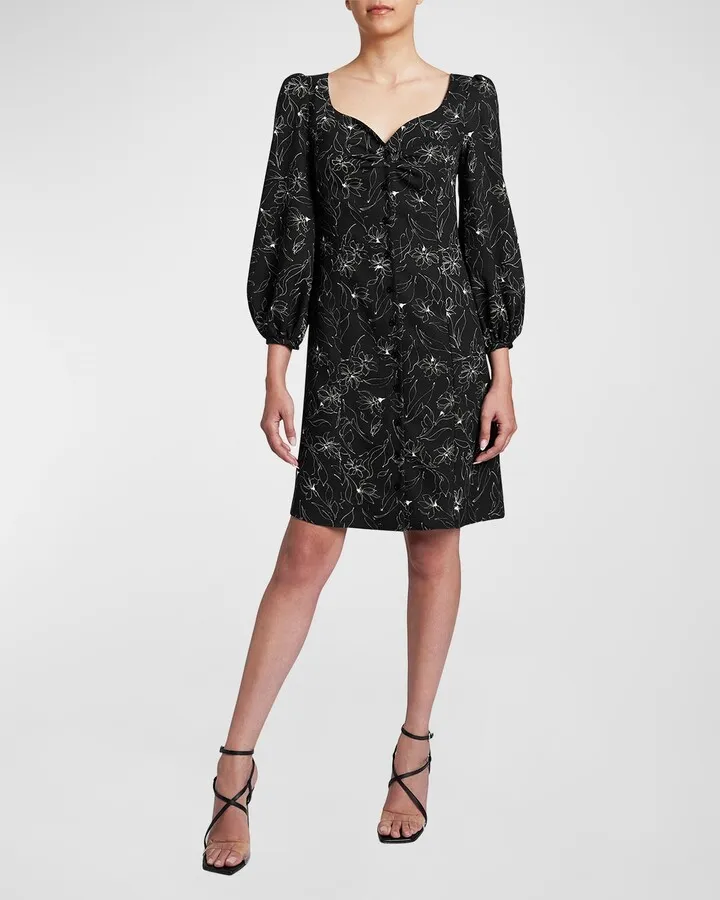 Nora Floral-Print Sweetheart Mini Dress